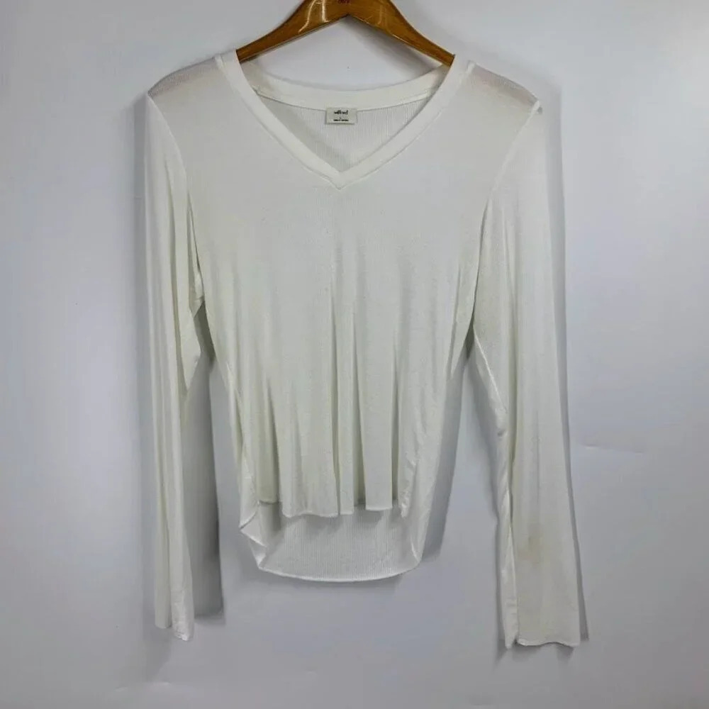 Wilfred Aritzia Women's V Neck Fine RIbbed Long Sleeve Shirt Size L